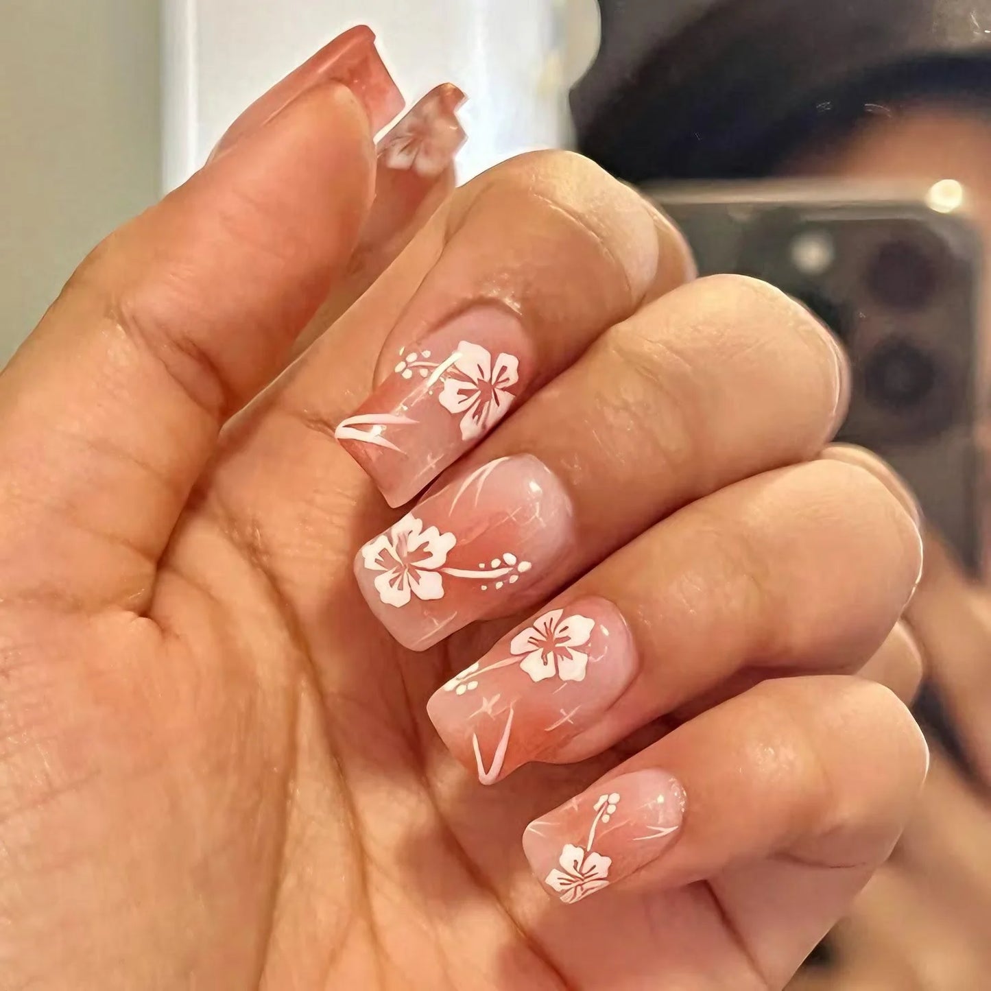 Pink French Tip Short Press On Nails – Elegant Square Nail Set