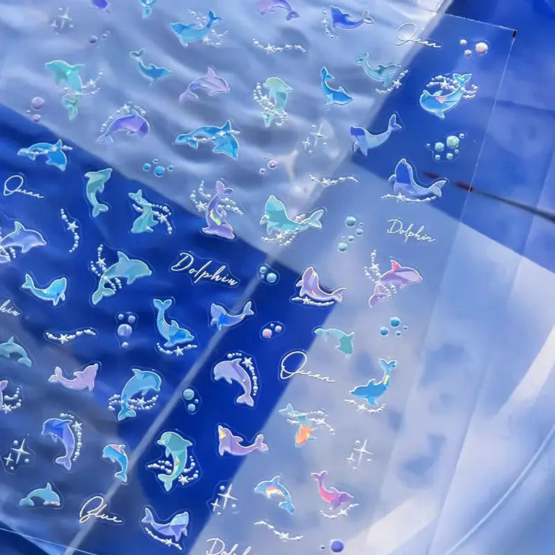 Cute Dolphin & Goldfish Jelly Nail Stickers