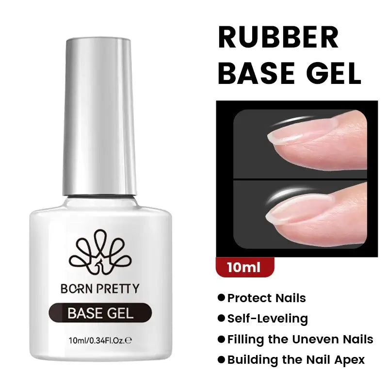 Nail Stamping Polish Born Pretty Rubber Base Gel bottle with product display and text on a white background