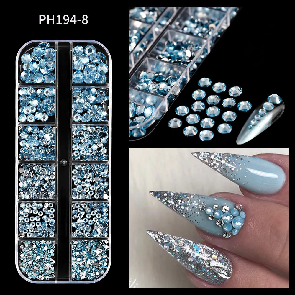 12 Grid Crystal Flatback Nail Rhinestones Set draft