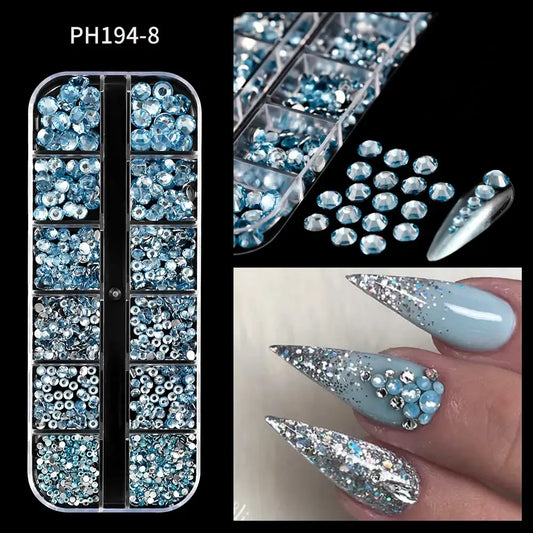 12 Grid Crystal Nail Rhinestones – Mixed Shapes & Sizes