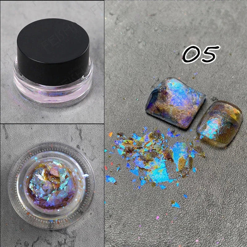 1 Box Aurora Glitter Opal Flakes – Iridescent Sequins Nail Art Powder for Mermaid Nails
