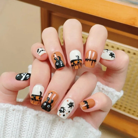 Halloween Press On Nails – Handmade Pumpkin Ghost Art