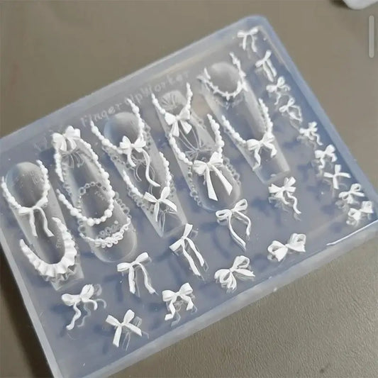 Bowknot Bead Chain Ribbon Silicone Nail Charm Design Template