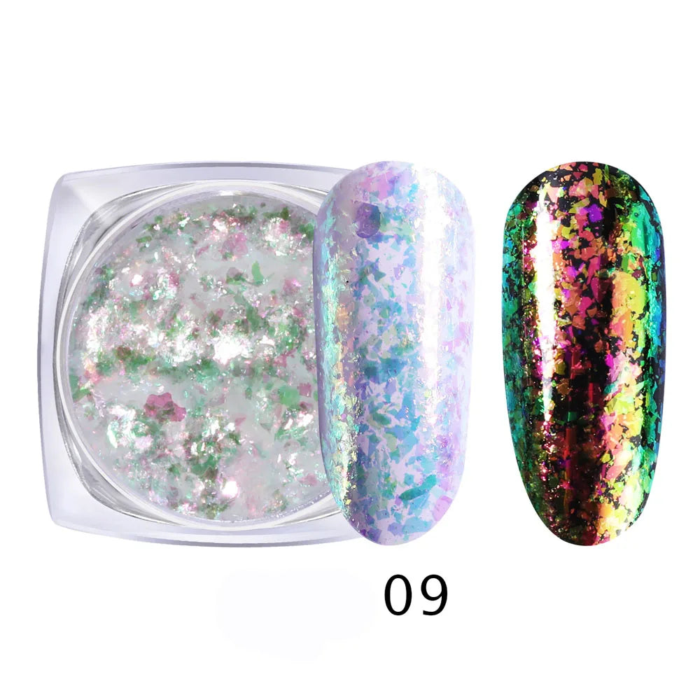 1 Box Aurora Glitter Opal Flakes – Iridescent Sequins Nail Art Powder for Mermaid Nails