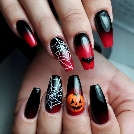 Black and Red Halloween Press On Nails – Witchy Style