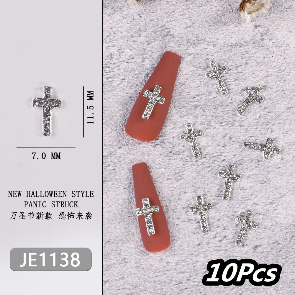 Punk Cross Nail Charms – 3D Metal Nail Art Accents