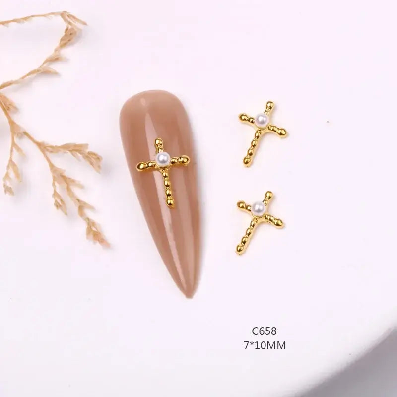 10Pcs 3D Silver Cross Nail Charms – Punk Nail Art Decorations