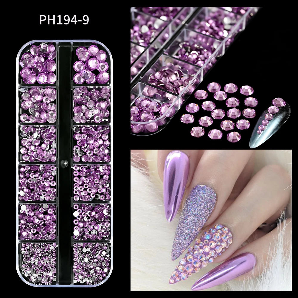 12 Grid Crystal Flatback Nail Rhinestones Set draft