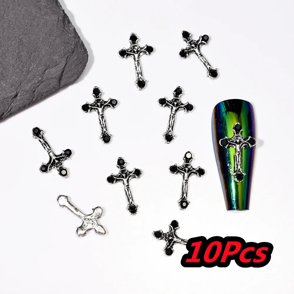 Punk Cross Nail Charms – 3D Metal Nail Art Accents