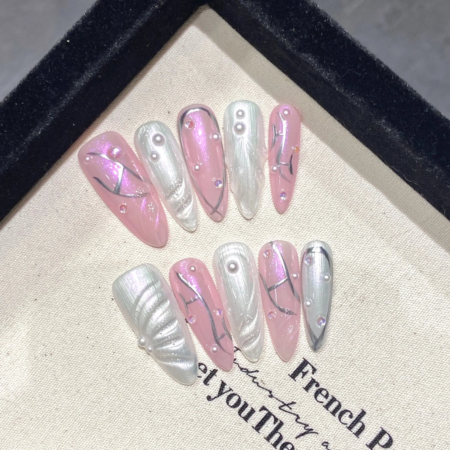 Aurora Mermaid Press On Nails – Handmade Set 10pcs
