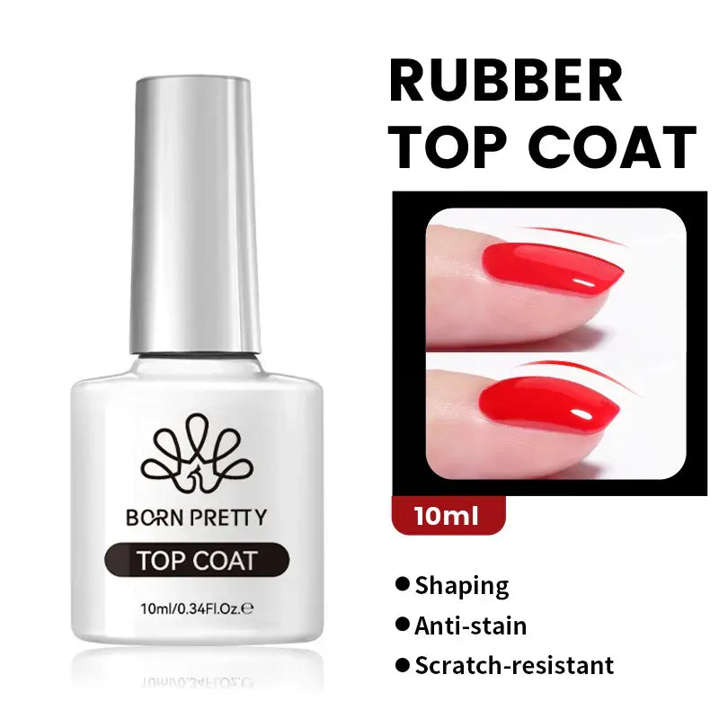 Nail Stamping Polish Born Pretty top coat nail polish bottle with red nail application on a white background