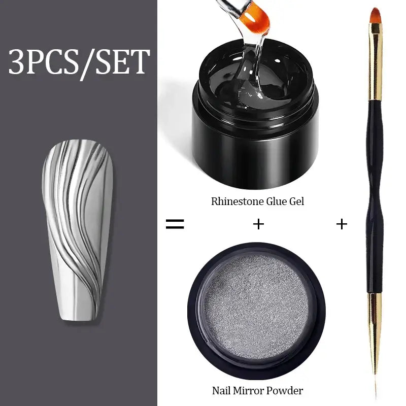 3D Nail Decoration Kit – Mirror Powder & 3D Gel