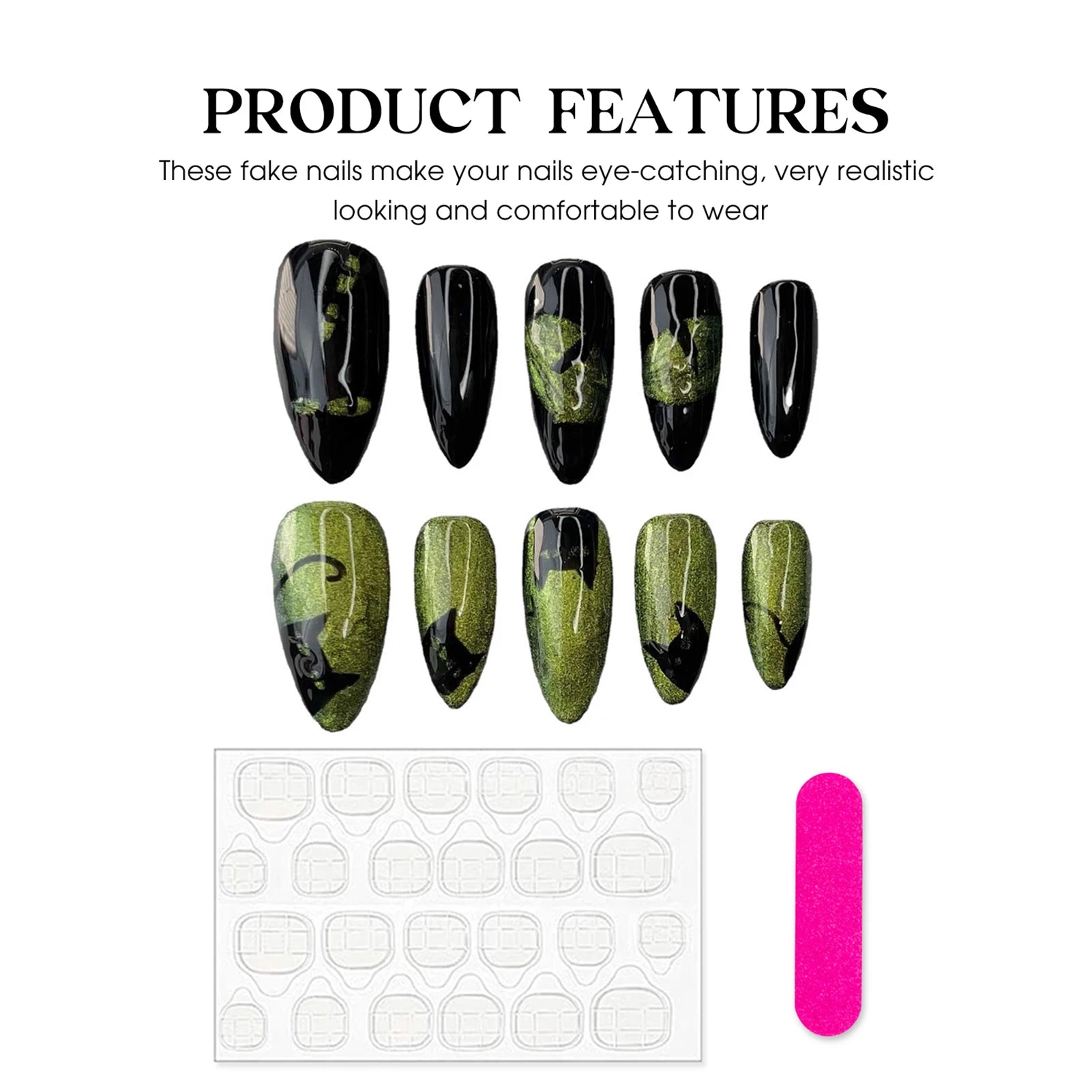 Halloween Press On Nails – Handmade Almond Cat’s Eye