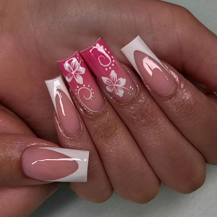 Pink French Tip Short Press On Nails – Elegant Square Nail Set