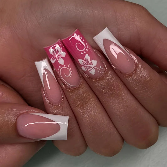 Pink French Tip Short Press On Nails – Elegant Square Nail Set