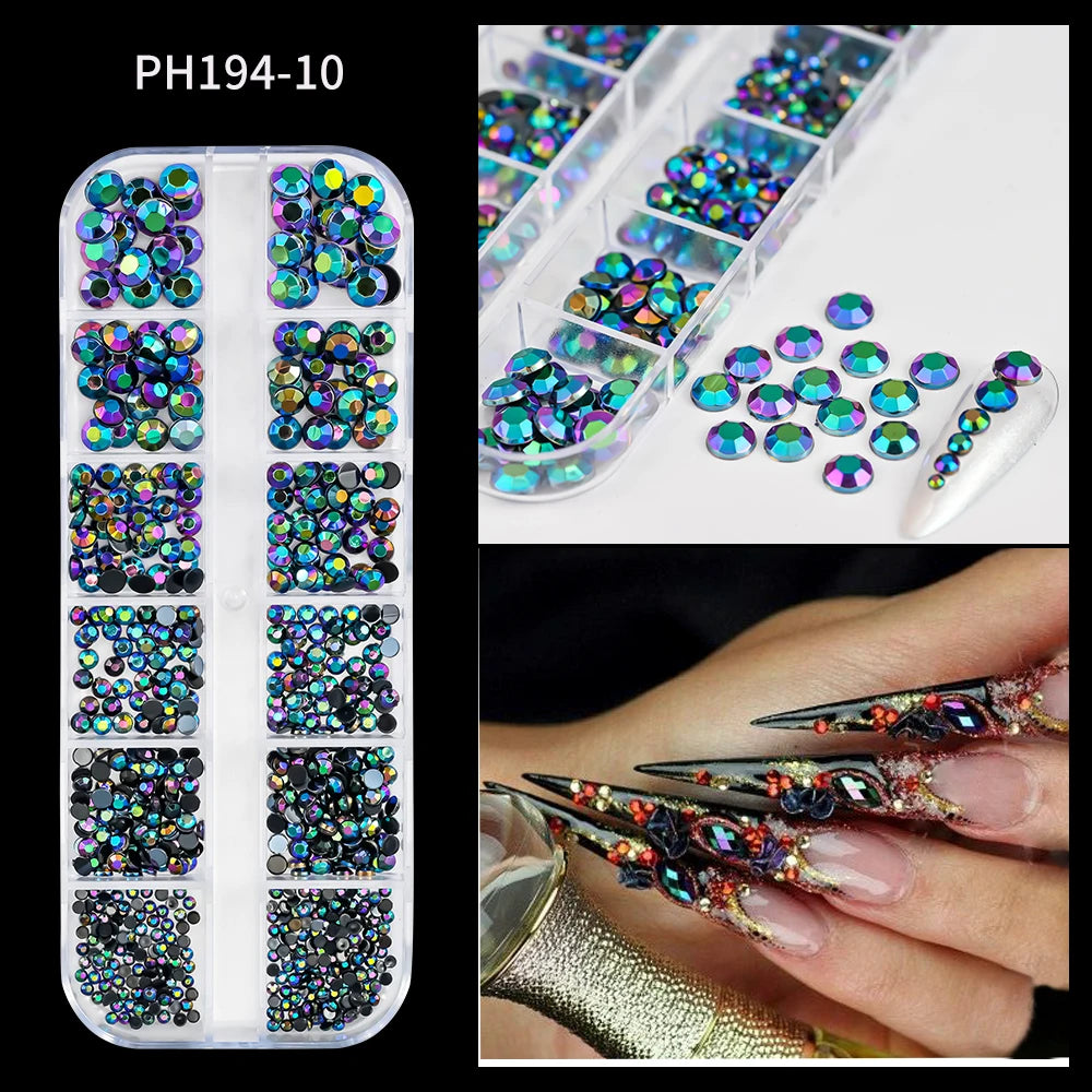 12 Grid Crystal Flatback Nail Rhinestones Set draft