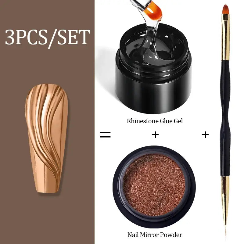 3D Nail Decoration Kit – Mirror Powder & 3D Gel