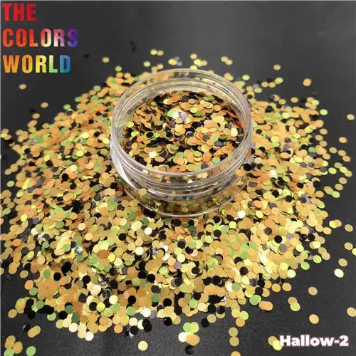 Jar of glitter with scattered confetti on a dark background, featuring 'The Colors World' branding.