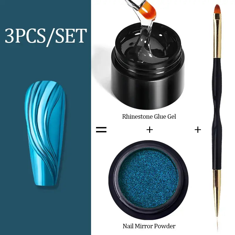 3D Nail Decoration Kit – Mirror Powder & 3D Gel