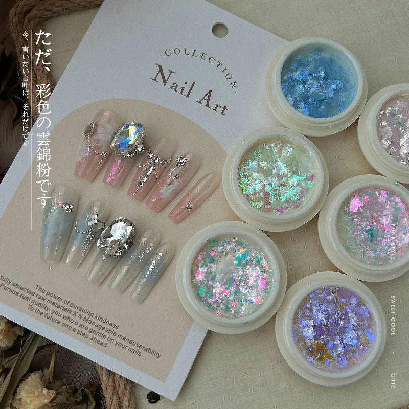 1Pc Irregular Aurora Holographic Nail Flakes – Mermaid Shell Glitter in 6 Colors