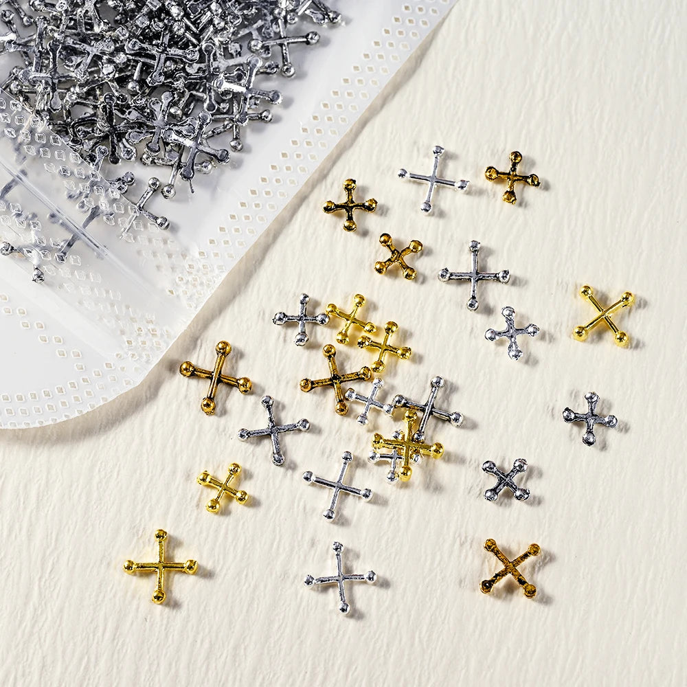 Punk Cross Nail Charms – 3D Metal Nail Art Accents