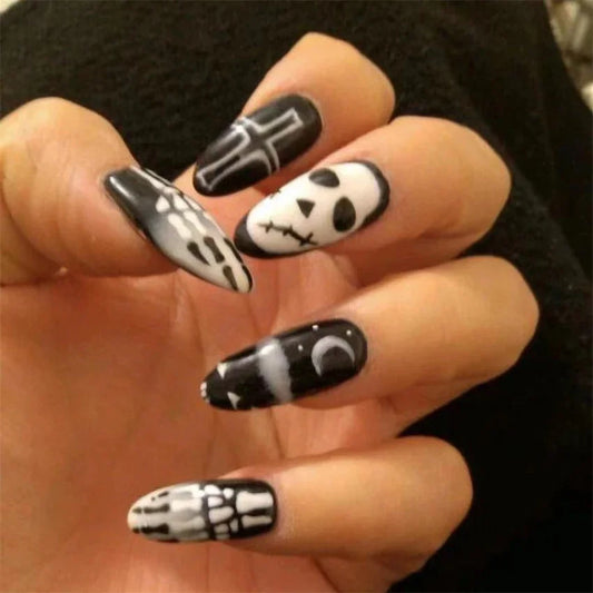 Halloween Round Acrylic Press On Nails – 24PCS Long Set