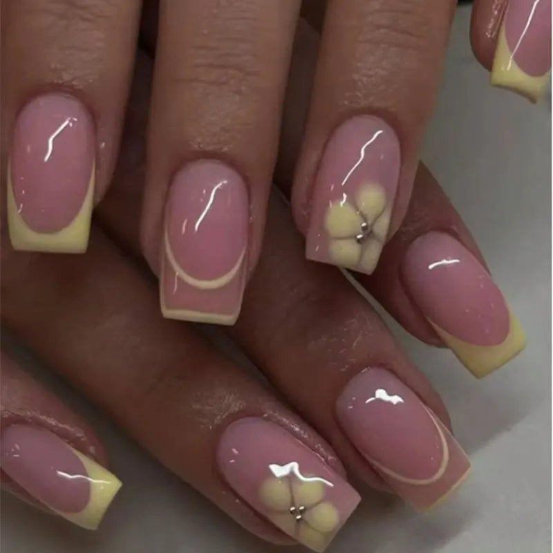 Pink French Tip Short Press On Nails – Elegant Square Nail Set