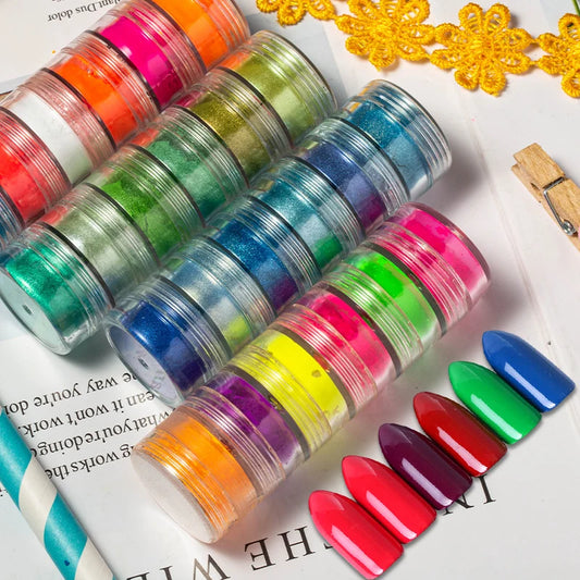 Nail Powder Set – Neon, Glitter, Pastel & Holographic Colors