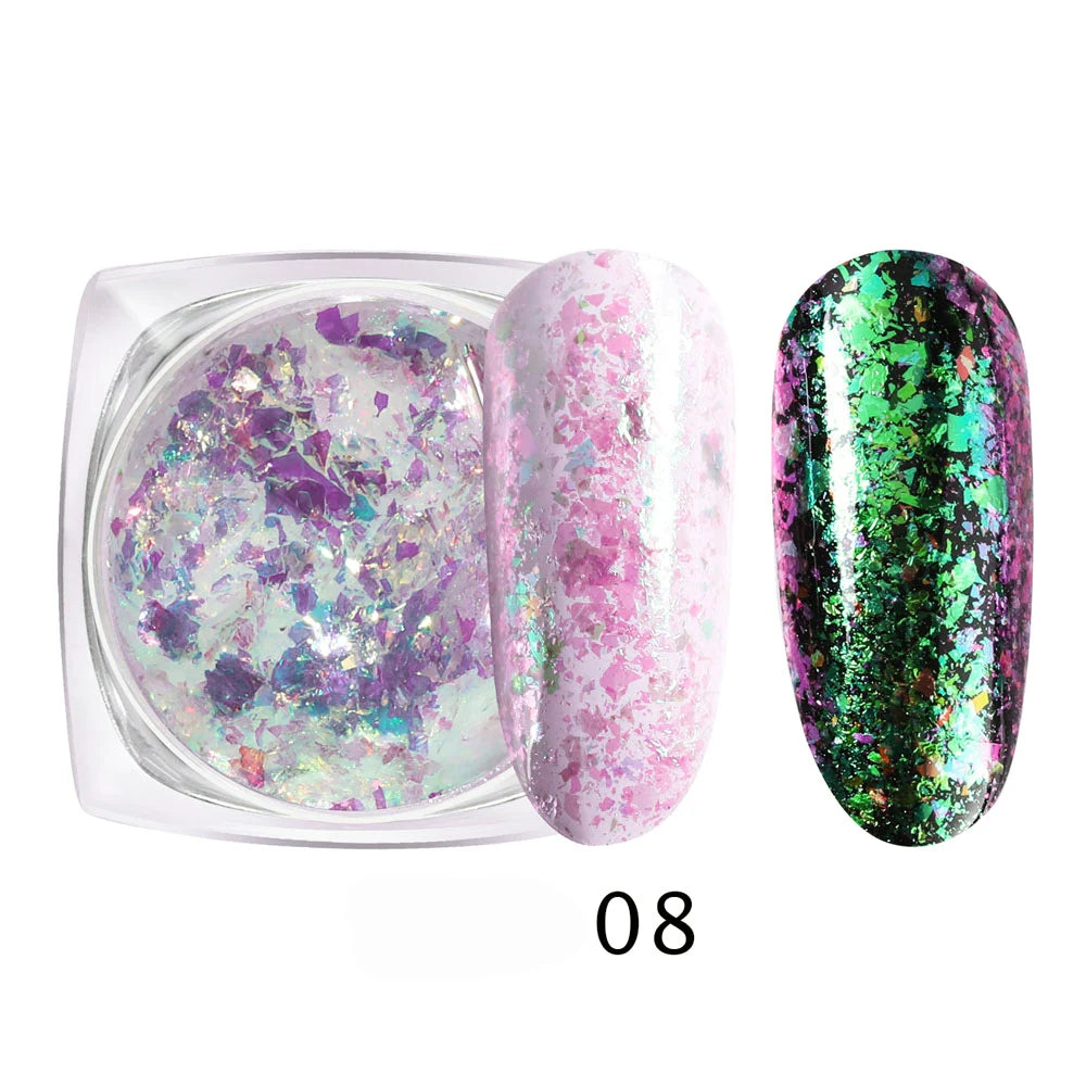 1 Box Aurora Glitter Opal Flakes – Iridescent Sequins Nail Art Powder for Mermaid Nails