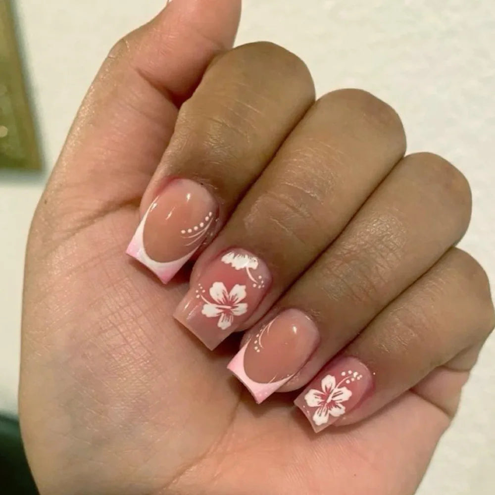 Pink French Tip Short Press On Nails – Elegant Square Nail Set
