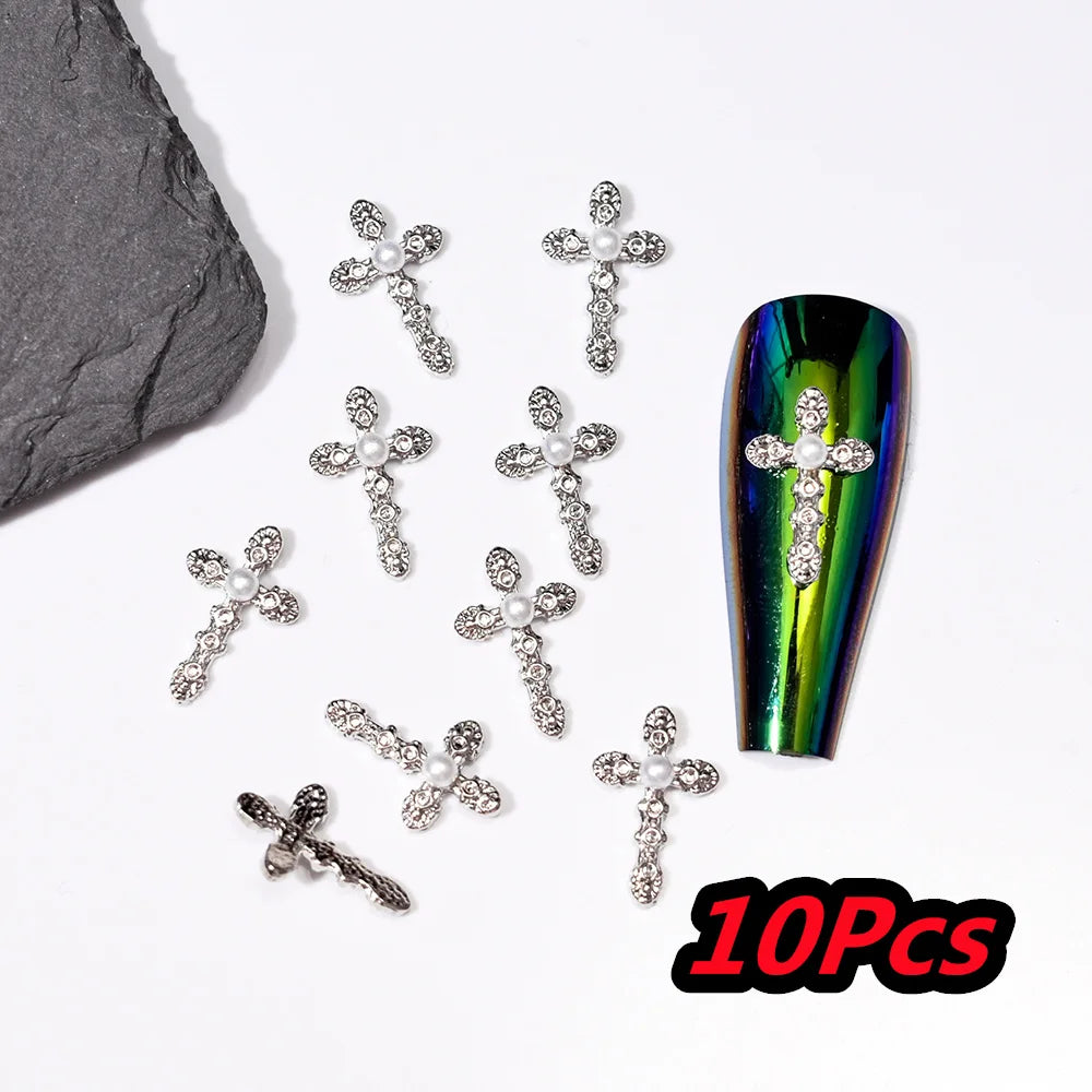 Punk Cross Nail Charms – 3D Metal Nail Art Accents