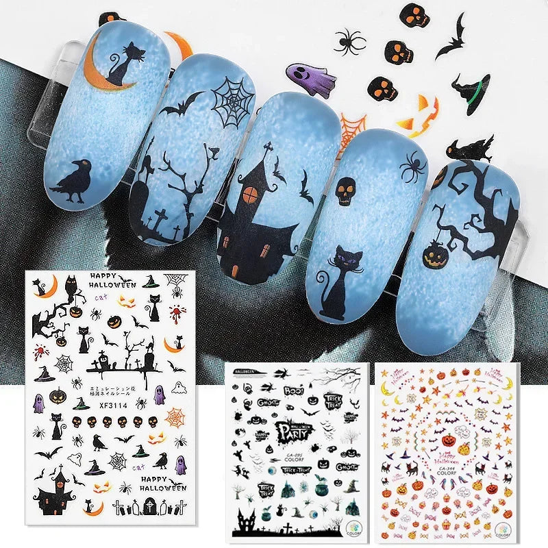 3D pumpkin Halloween nail stickers for spooky and festive nail art