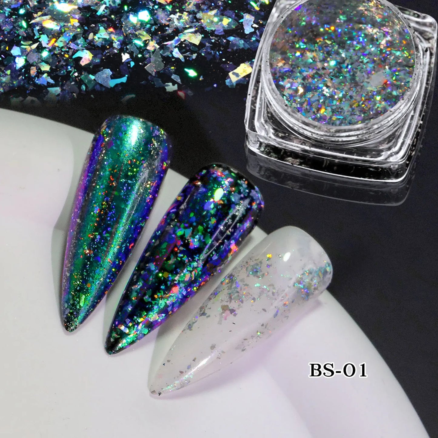 1 Box Aurora Glitter Opal Flakes – Iridescent Sequins Nail Art Powder for Mermaid Nails