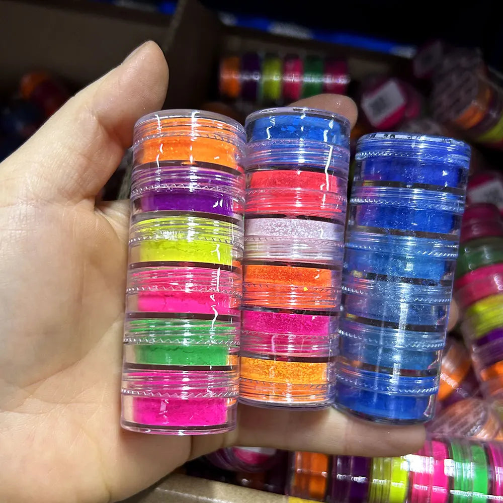 Nail Powder Set – Neon, Glitter, Pastel & Holographic Colors