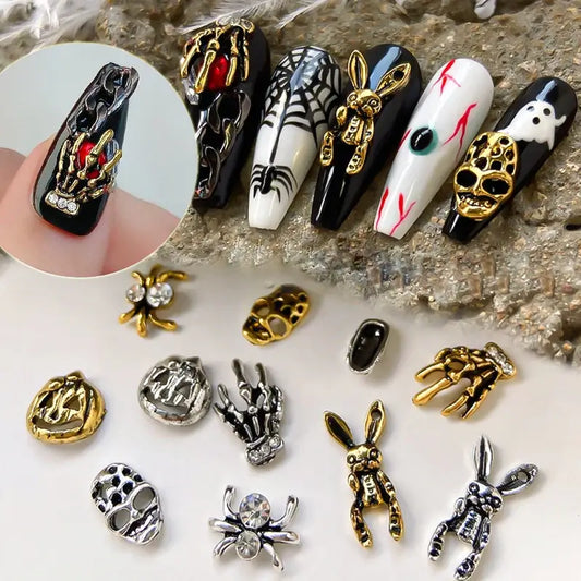 Halloween Nail Charms – 3D Ghost, Skull, Pumpkin in Gold/Silver