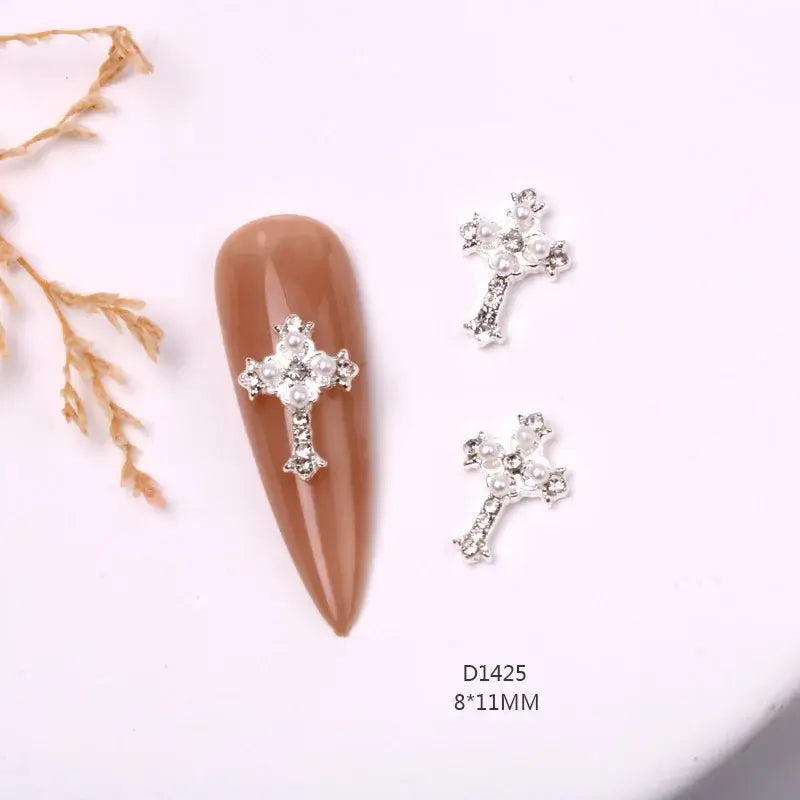 10Pcs 3D Silver Cross Nail Charms – Punk Nail Art Decorations
