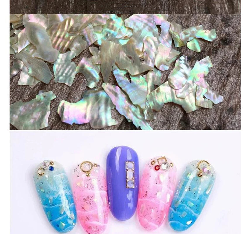 5g Abalone Shell Fragments – 3D Seashell Nail Art Charms for Gradient Nails | Ultra-Thin Natural Shell Sequins