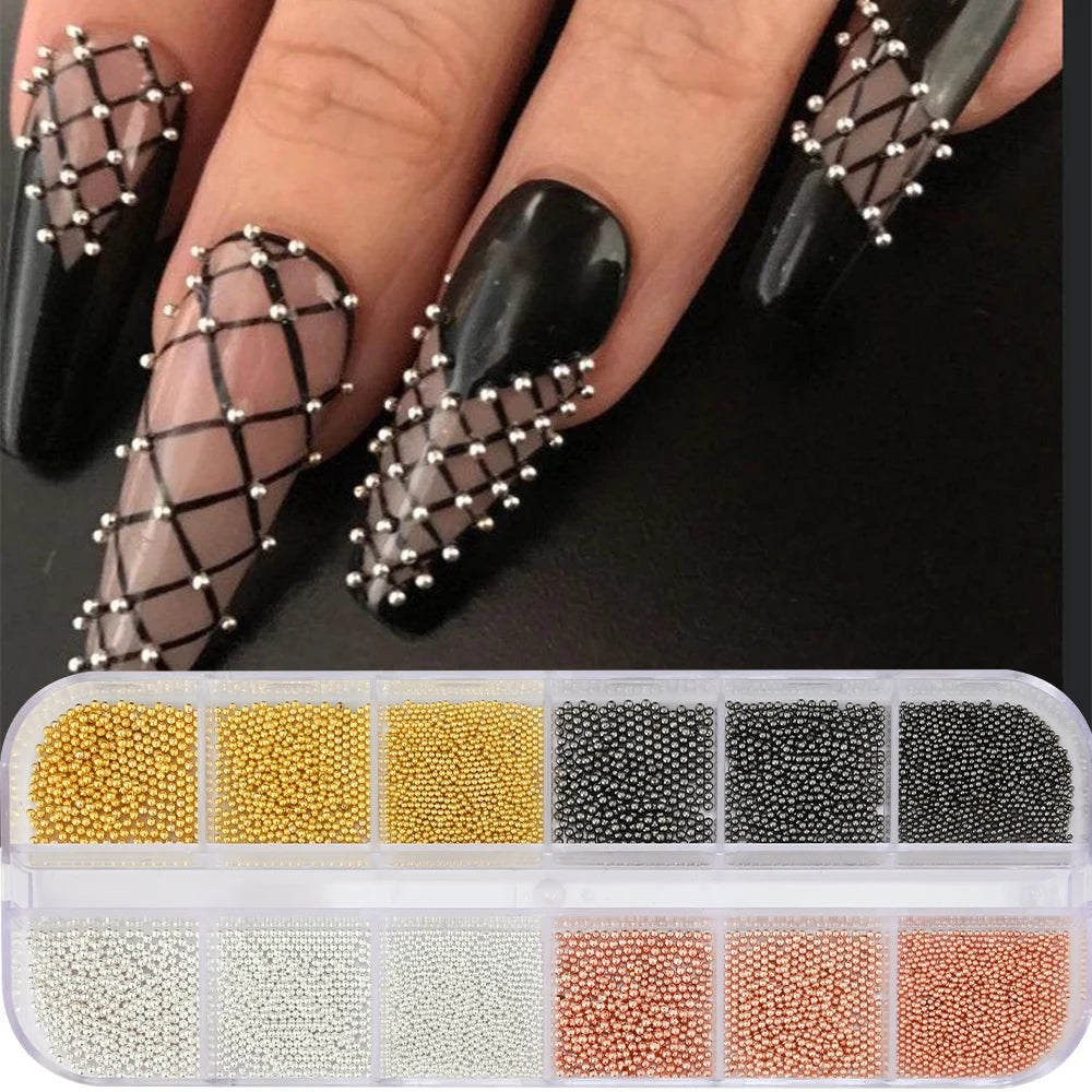 Gold Caviar Beads Nail Charms – Metal 3D Nail Art