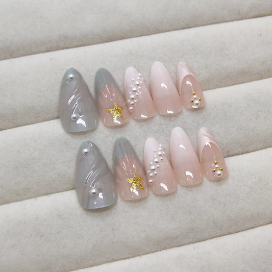 Shell Pearl French Almond Press On Nail - 24pcs