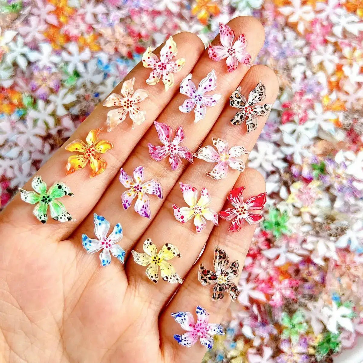 3D Resin Lily Nail Charms – Colorful Transparent Flower Set