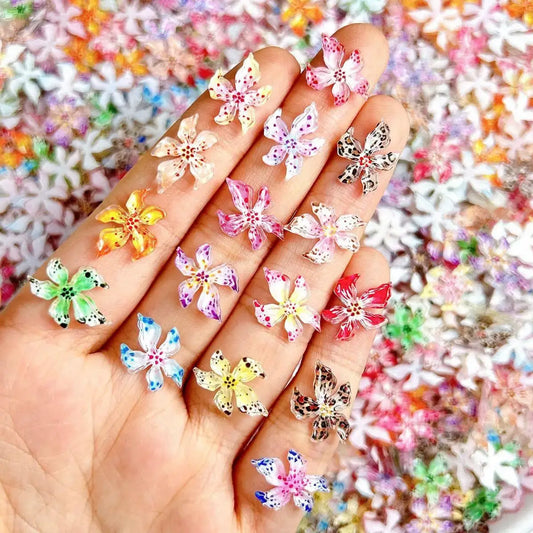 3D Resin Lily Nail Charms – Colorful Transparent Flower Set