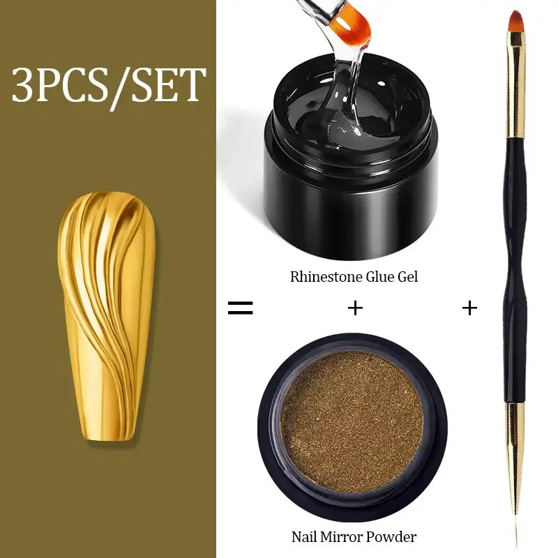 3D Nail Decoration Kit – Mirror Powder & 3D Gel