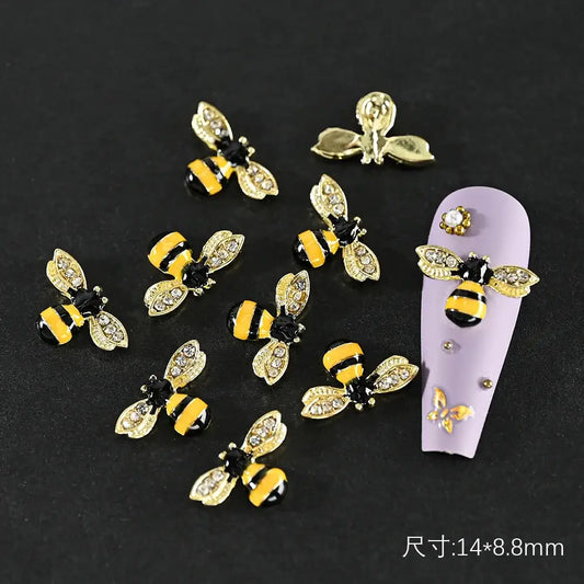 10Pcs Alloy Enamel Bee Design 3D Nail Charms