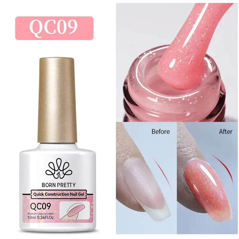 Nail Stamping Polish Born Pretty QC09 nail gel with application process and before/after effect on nails.