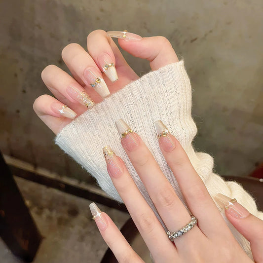 Champagne French Press On Nails | Pink Cat's Eye Gradient