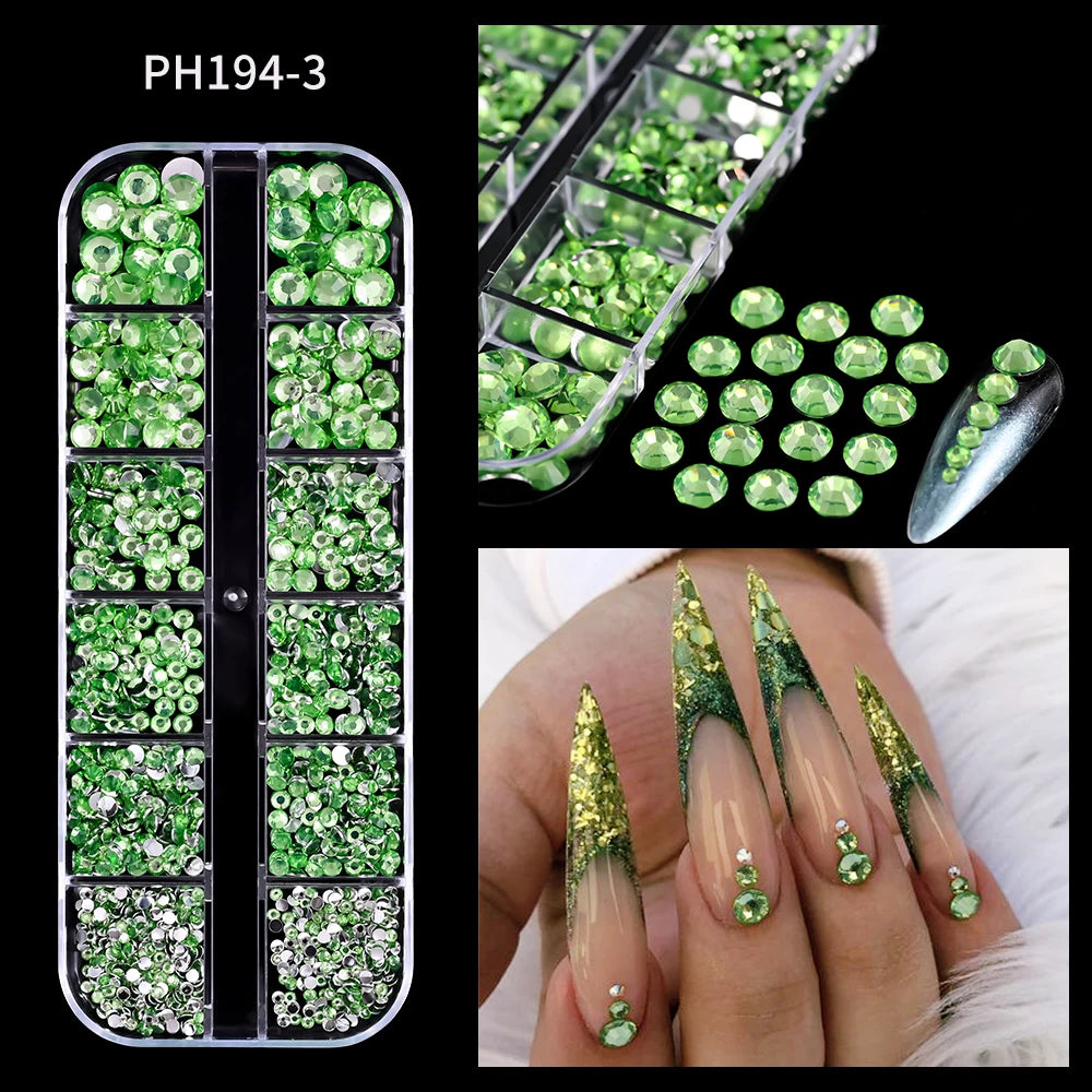 12 Grid Crystal Flatback Nail Rhinestones Set draft