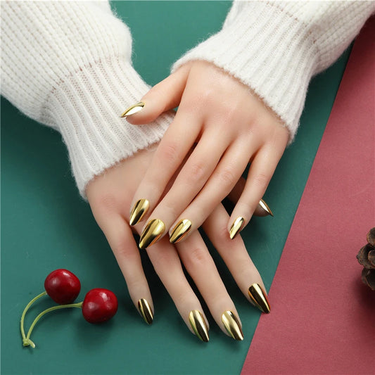 Metallic Almond Press On Nails – 24PCS Mirror Finish