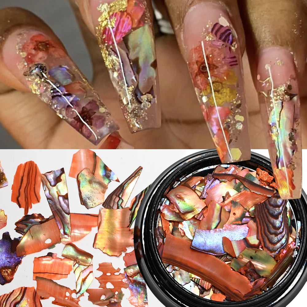 5g Abalone Shell Fragments – 3D Seashell Nail Art Charms for Gradient Nails | Ultra-Thin Natural Shell Sequins