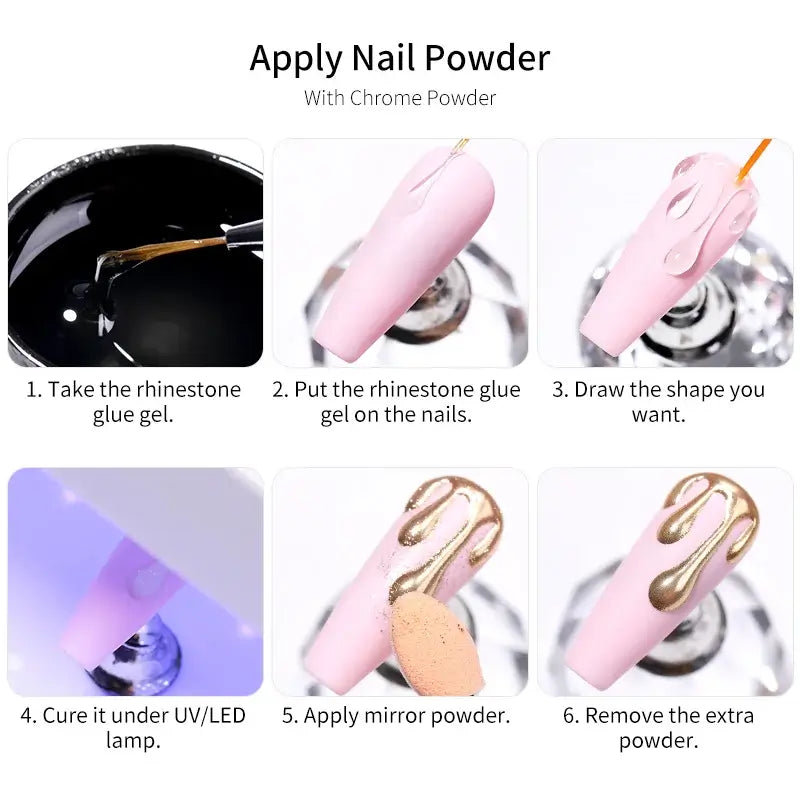 3D Nail Decoration Kit – Mirror Powder & 3D Gel